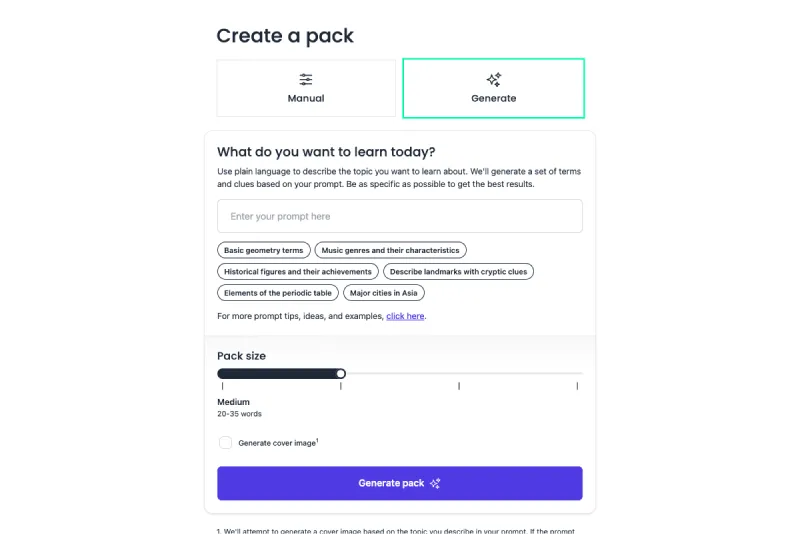 new generate pack page
