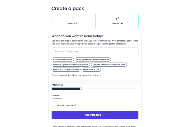 new generate pack page