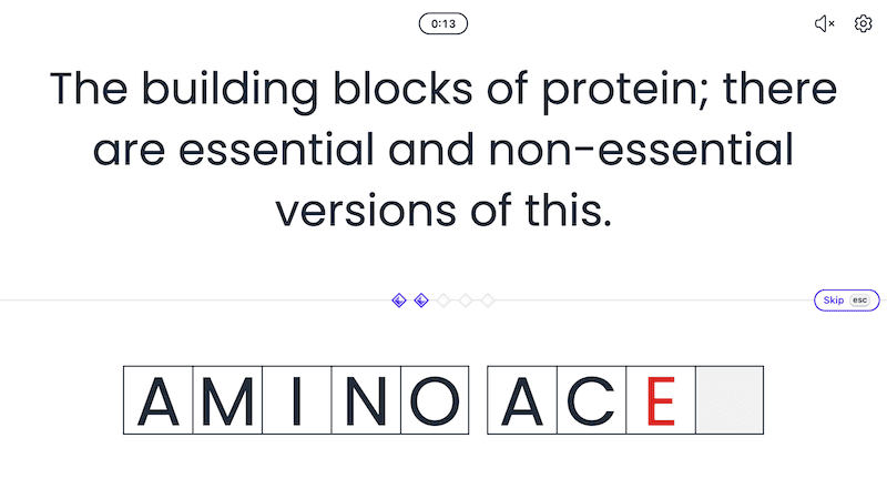 a word puzzle with the letters "amino ace" filled in